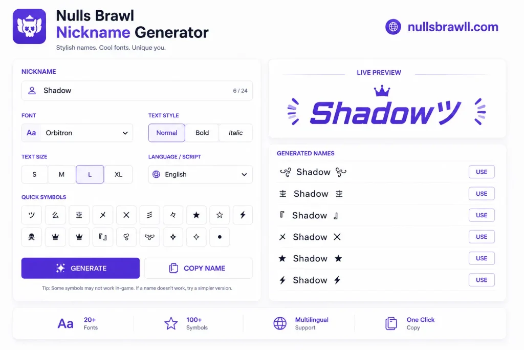 Nulls Brawl Nickname Generator 1 NB NICKNAME Generator
